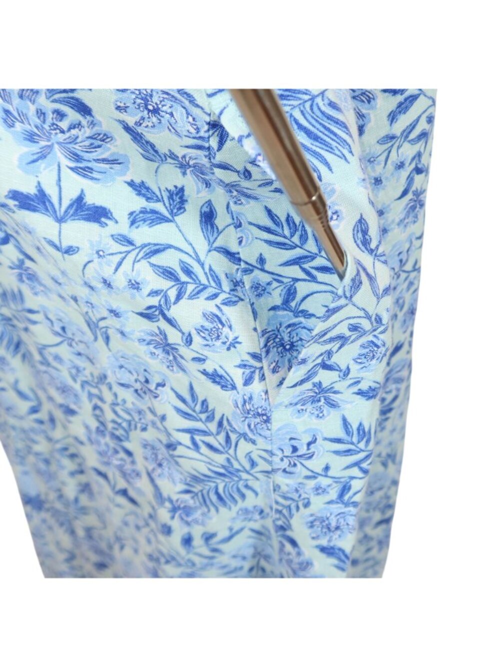 J JILL Love Linen V Neck Maxi Dress Size L NWT Aqua Floral Coastal Summer - Picture 9 of 11